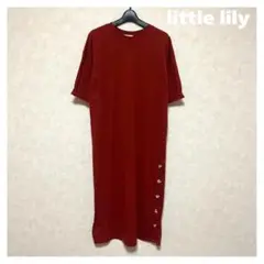 little lily 綿100％ サイドボタン ロングワンピース LL 赤