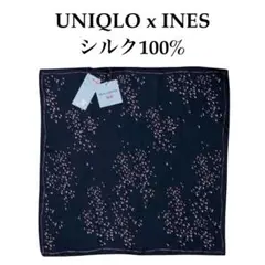 新品未使用 [ユニクロxイネス] シルク100% スカーフ フラミンゴ柄ブラック