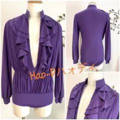 Hao-D★社交ダンス★サルサ★新品★メンズシャツ★フリル襟★紫色★M★ハオディ