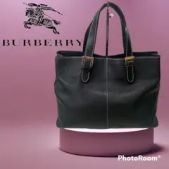 ②BURBERRYS バーバリーズ 裏地チェック ハンドバッグ レザーブラック