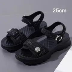 スポーツサンダル　ベルクロ　ツイード　サンダル　軽量　厚底　ブラック　25 40