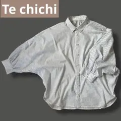 Te chichi ストライプ　パールボタン　シャツ　　七分袖