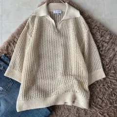 美品✨JOSEPH ジョゼフ メッシュ透かしポロニット アイボリー S