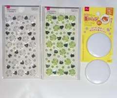 DAISO バラ　デコレーションシール　緑と白　缶バッジ　白