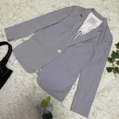 美品　23区　テーラードジャケット　背抜き　ブルー　ストライプ　44 2XL