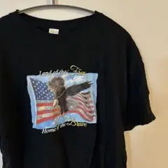 アメリカ 国旗 鷲 メンズ 古着 半袖 Tシャツ ブラック L