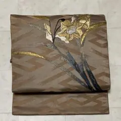 正絹 紗綾形模様に水仙刺繍 名古屋帯