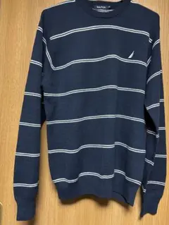 Nautica ネイビー ストライプ クルーネックニット