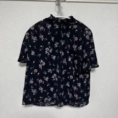 シースルー　トップス　Mサイズ　シアー感　夏服半袖花柄　ハイネック