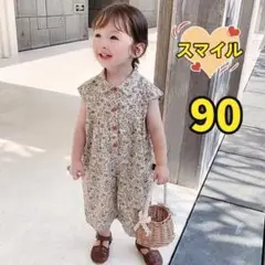 キッズ繋ぎ　オールインワン　ノースリーブ　女の子夏服90