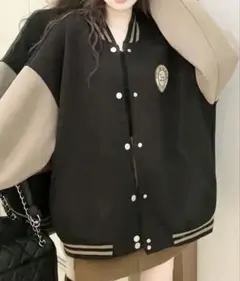 M✨ブラック　スタジャン　男女兼用　裏起毛　ゆったり　前開きジャンパー