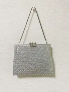 【訳あり】2way シルバー ビジュー クラッチバッグ