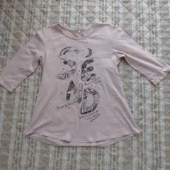 ピンク グラフィックTシャツ 五分袖