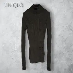 【UNIQLO ユニクロ】　3Dメリノリブモックネックセーター　ニット　カーキ色