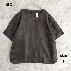 LBC エルビーシー リンネ100%　半袖ブラウス　カットソー　黒　無地　L