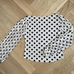 水玉　シースルー パフスリーブ トップス　L