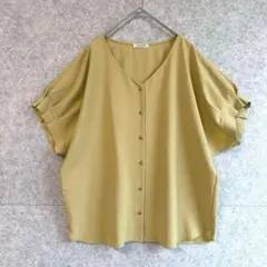 【グラシア】 Vネック タックスリーブ ワイドシルエット ブラウス (LL)