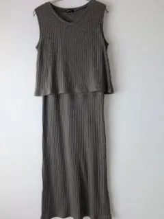 ノースリーブ リブ編み ロングワンピースSIZE Mオリーブグリーン