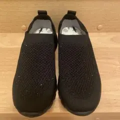 ELAMA 軽量 グリッターラメブラックシューズ