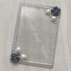 B8【薔薇＊リボン＊ビジュー＊パール】硬質ケース♡デコ♡ブラック・ホワイト系