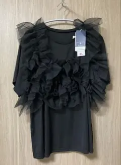 3L フリル 2way 接触冷感 ブラック 半袖 Tシャツ 新品 アベイル