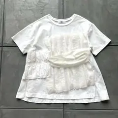 Ray BEAMS RBS 異素材タックフレアTシャツ ホワイト