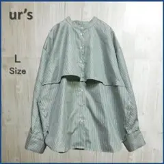 【美品】 ur's ユアーズ レイヤードシャツブラウス ス グリーン L