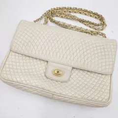 【美品】バリー ダブルチェーンu0026フラップ レザーショルダーバッグ キルティング
