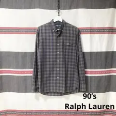 90s Ralph Lauren ポニー無し ボタンダウンチェックシャツ M希少