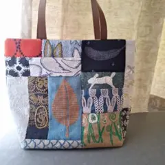 少し大きめ手作りトートバック(ミナペルホネン刺繍)