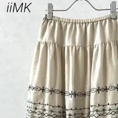 iiMK ひざ丈スカート フレア ウエストゴム 花柄刺繍 ティアード 裏地付き