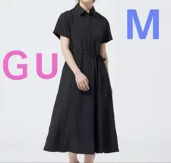 美品♡ジーユーGUカラーシャツワンピースロング　黒ブラックM半袖