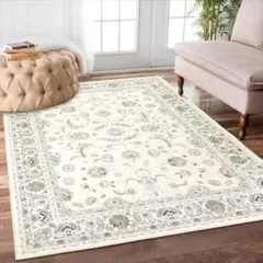 夏用 ペルシャ風ラグ 120x160cm 洗える 滑り止め 抗菌 オフホワイト