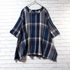 【日本被服工業組合連合会】チェックシャツLL ネイビー系 フレア チュニック