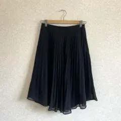 シフォンプリーツスカート ひざ下丈 裏地付き ブラック M