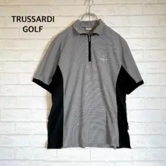 TRUSSARDI GOLF 半袖ポロシャツ ボーダー ジップアップ（M）ゴルフ