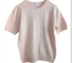 美品　ユニクロ　ケーブルクルーネックセーター　ピンク　XL