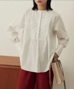 ノーカラー　キルティングシャツ