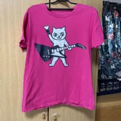 カゴヤ　猫 ギター Tシャツ ピンク 半袖