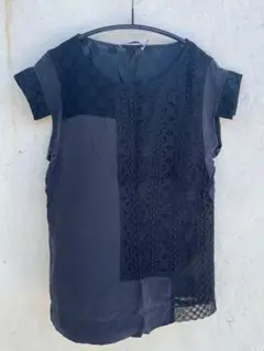 SEE BY CHLOÉ ブラック 異素材切り替え半袖ブラウス
