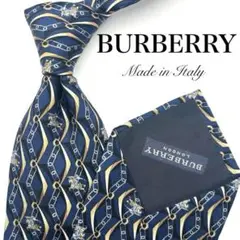 【美品】BURBERRY バーバリー ネクタイ ネイビー 紺 総柄 ビジネス