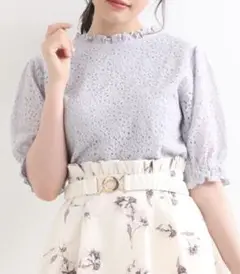 マジェスティックレゴン 袖シャーリング レース トップス