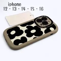 新品 iphone13ケース スマホケース 花柄 ソフト ブラウン
