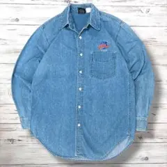 PLANET HOLLYWOOD 長袖シャツ 刺繍ロゴ デニム M 1293
