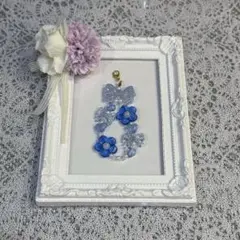 cd ハンドメイド リボンビーズのミニストラップ　ファスナーチャーム　ブルー