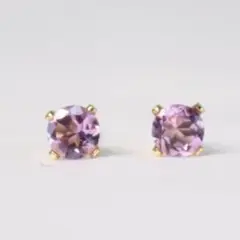 14KGF アメジスト 4mm 天然石 シンプル 一粒 ピアス
