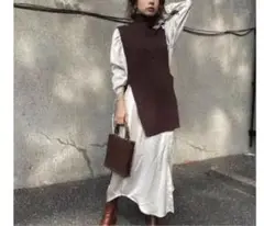 AMERI ベストレイヤードシャツドレス ニットベスト ロング ワンピース 茶色