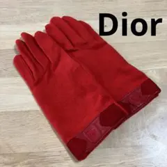 ディオール Dior 手袋 グローブ ロゴ スエード レザー レッド 赤