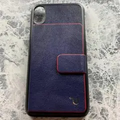 【残り1点】　iPhoneX XS 耐衝撃 ネイビー 紺 PUレザー シンプル