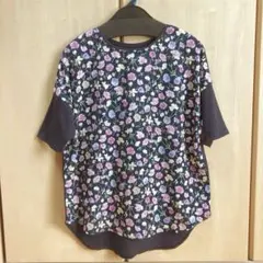ロブジェ ネイビー フラワープリント 半袖Tシャツ